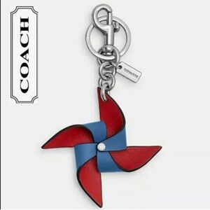 Coach NWOT Red and Blue Leather Pinwheel Keyring